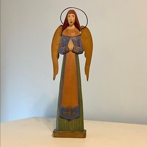 Rustic Angel Sculpture in Blue and Gold